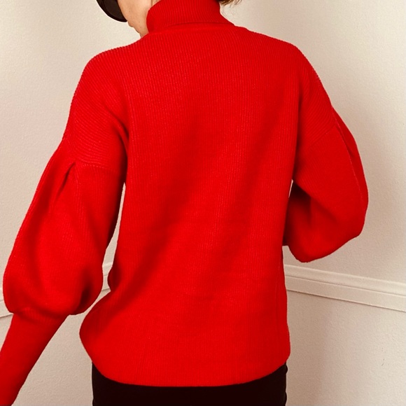 Red Rib Bell Long Sleeve Sweater TurtleNeck size S size L New - Picture 8 of 14